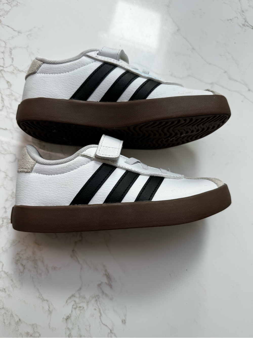 adidas Originals VL Court 3.0 White Sneakers with Black Stripes and Brown Sole